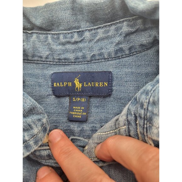 POLO RALPH LAUREN Boy's S (8) Blue Chambray Button Down Shirt Flesh Pony Preppy - Picture 5 of 5